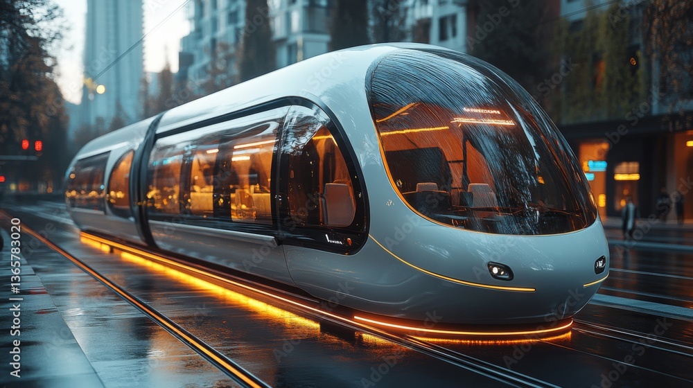 Fototapete a sleek subway train awaits at a city station, featuring a futuristic design with bright lights, emp
