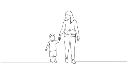 Obraz premium Mother holding child's hand in a simple line art style 