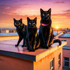 A mystical two black cat appearing in a glowing aura