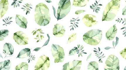 Watercolor pattern green leaves white background