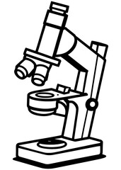 Vector laboratory microscope. Magnifying instrument for microbiology.Minimalist Microscope Outline Design Illustration.A laboratory monocular microscope.