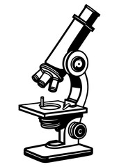 Vector laboratory microscope. Magnifying instrument for microbiology.Minimalist Microscope Outline Design Illustration.A laboratory monocular microscope.