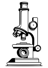 Vector laboratory microscope. Magnifying instrument for microbiology.Minimalist Microscope Outline Design Illustration.A laboratory monocular microscope.