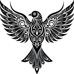 Obraz premium Intricate Tribal Dove Vector Illustration: Symbolic Bird with Ornate Feather Details 