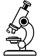 Vector laboratory microscope. Magnifying instrument for microbiology.Minimalist Microscope Outline Design Illustration.A laboratory monocular microscope.