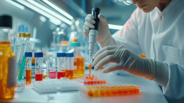 Laboratory research experiment science lab image of scientist controlled environment close-up innovation