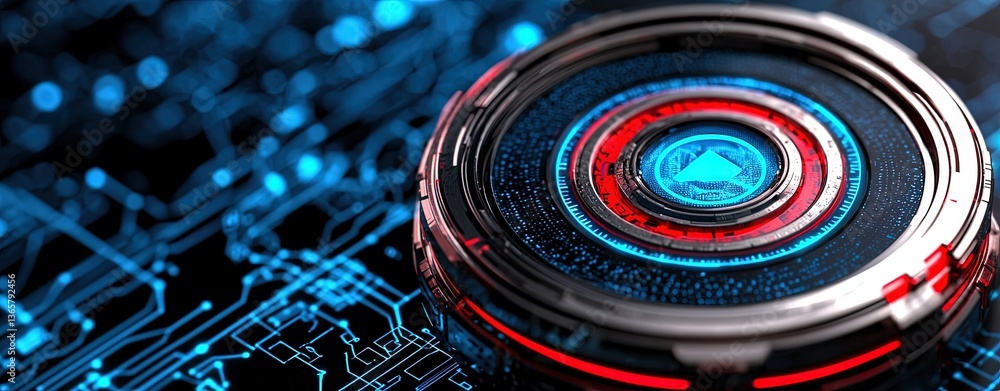 Poster futuristic holographic interface with augmented reality elements featuring a high-tech circuit backg