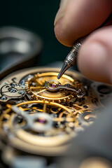 Close-up of a watchmaker repairing intricate watch mechanisms  -  