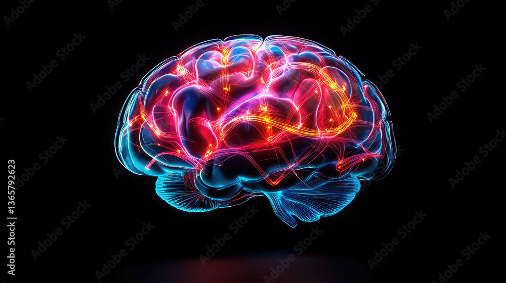 Aufkleber vibrant 3d illustration of glowing brain with neural connections, showcasing intricate patterns and 