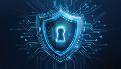 Fototapeta premium A security shield displaying a key representing protection and security of digital assets and data