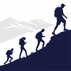 group of people walking in the mountains