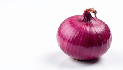 Close-up red onion, smooth skin, stark white backdrop, purple, macro, detail