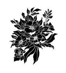 Floral greeting card, Vector illustration of spring flowers and leaves hand drawn.