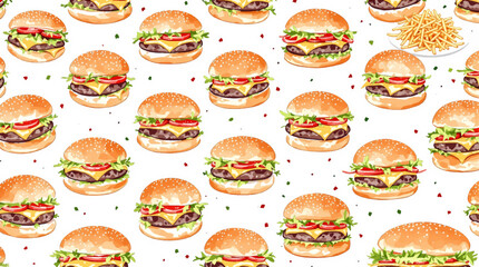  Watercolor pattern a burger on white background
