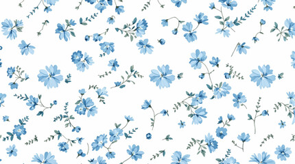 Blue watercolor flowers seamless pattern on white background, Blue flowers seamless pattern.Floral endless print.Wildflowers.Watercolor flower background.Retro style