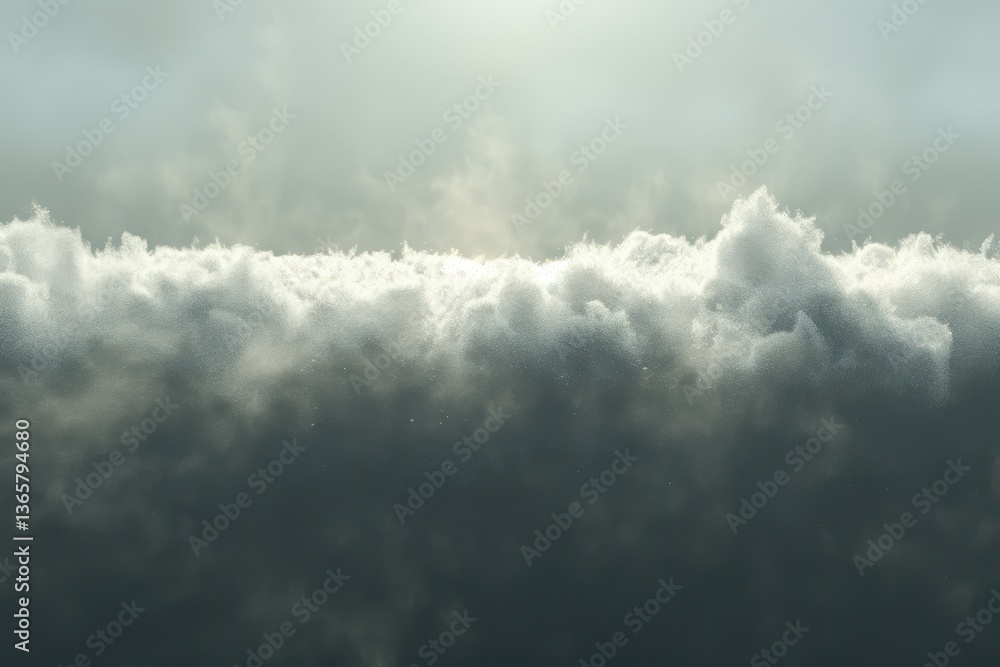 Poster a serene view of textured clouds illuminated by soft light, creating a tranquil atmosphere.