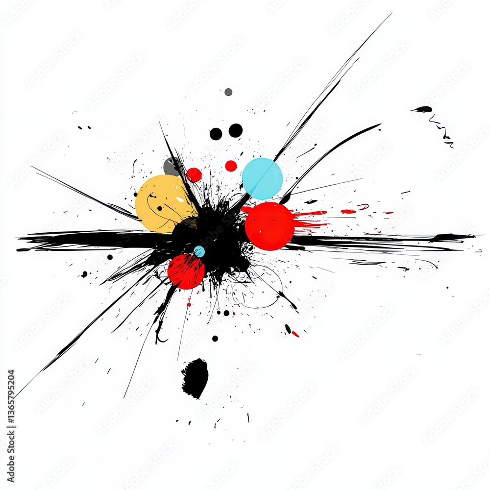 Poster abstract illustration featuring dynamic shapes and vivid colors representing energy and movement in 