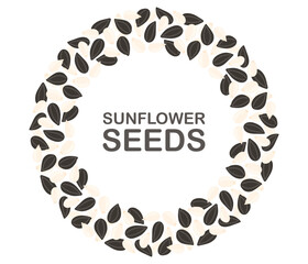 Seeds circle frame. Round sunflower seed border. Flat Vector illustration isolated on white background