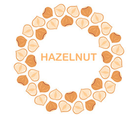 Nuts circle frame. Round hazelnut border. Flat Vector illustration isolated on white background