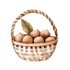wicker basket with lychees watercolor