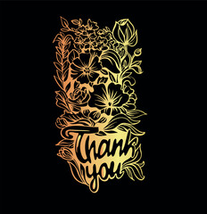 Vector illustration , floral background ,  flowers hand drawn thank you card.