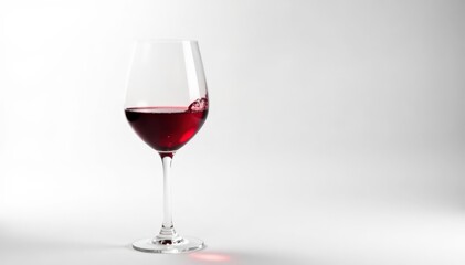 Deep red wine poured into a crystal glass against a white backdrop, crystal, simple, delicious
