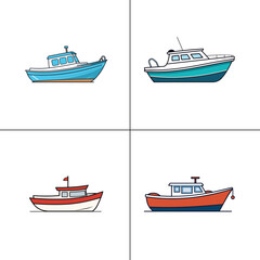 Set Of Adventure Ship Illustration with Ocean Waves