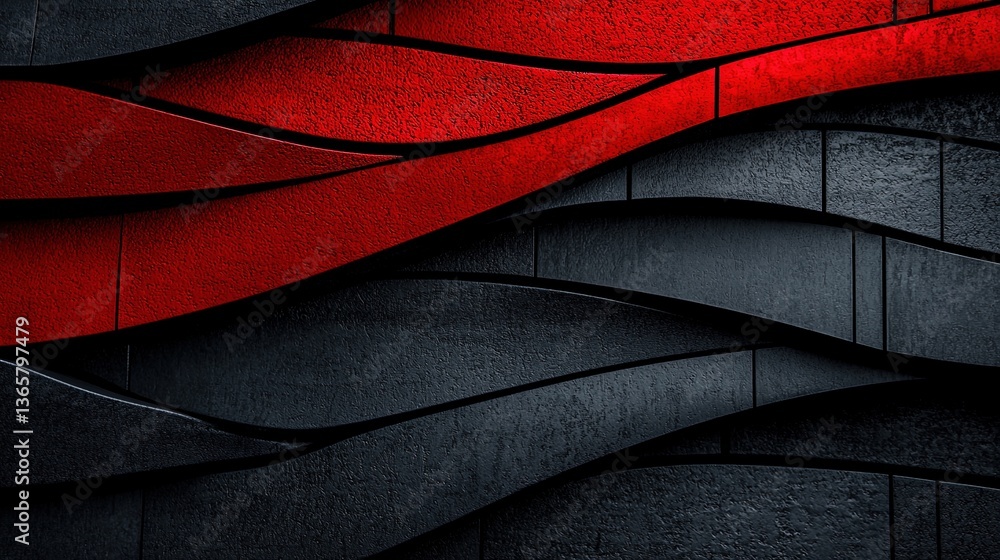 Poster abstract claymation illustration with textured black and red waves featuring unique pliable patterns