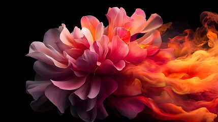 Obraz premium Abstract Pink And Red Flower In Motion On Black Background