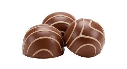 Isolated Three Chocolate Truffles with Light Brown Stripes
