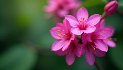 Delicate fuchsia flower cluster, repeating motif, pastel, pink pattern, floral background