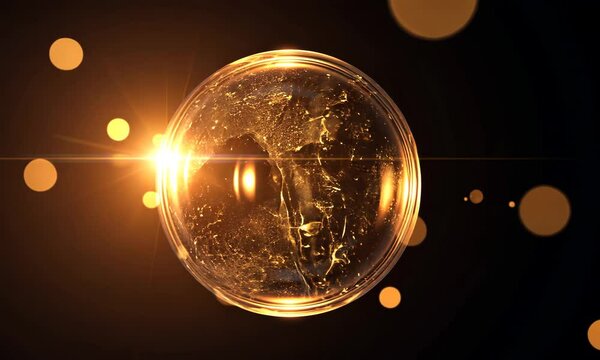 Golden Sphere with Particles on Dark Background