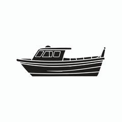 Minimalist Fishing Boat Silhouette. Minimalistic Simple Silhouette