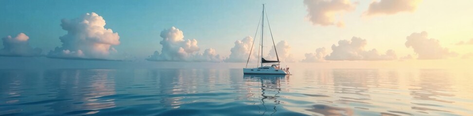 Fototapeta premium Sailboat anchored in calm waters, boat, sailboat