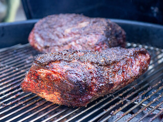 Prime beef picanha steak being cooked on a grill