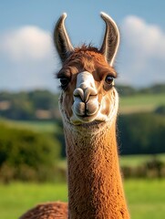 Obraz premium Llama in Field Portrait
