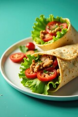 Gourmet wraps & pastries, vibrant veggies & meats , spread, appetizing