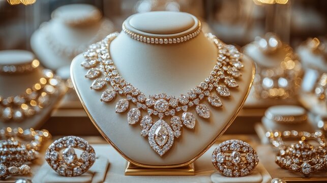 Exquisite diamond necklace display