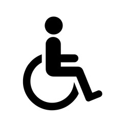 Vector icon of accessibility symbol featuring a person in a wheelchair colored in blue and white