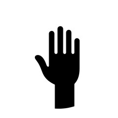 Minimalist black silhouette hand icon symbolizing tactile accessibility for visually impaired users