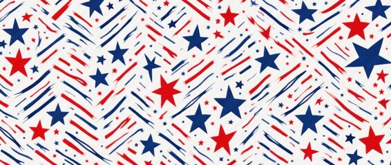 Obraz premium An abstract, modern take on the stars and stripes pattern, featuring dynamic lines and shapes in bold red, white, and blue for a contemporary patriotic look.