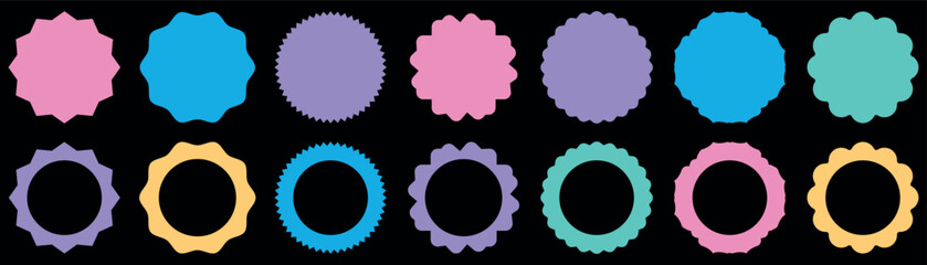 Circle and  scalloped frames. rectangle, rhombus, oval, Scalloped edge rectangle and ellipse shapes. Simple label and sticker form. Flower silhouette lace frame. Vector illustration.