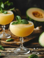 Mojito Drinks with Mint Leaves and Melon
