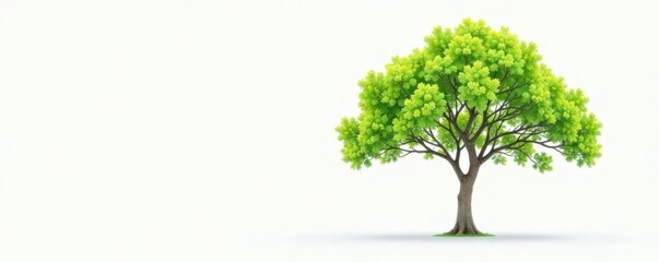 Fototapeta premium solitary tree with green leaves against a white backdrop, solitary, isolated