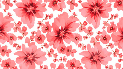 Fototapeta premium Watercolor style seamless pattern of red flowers, isolate on white background.