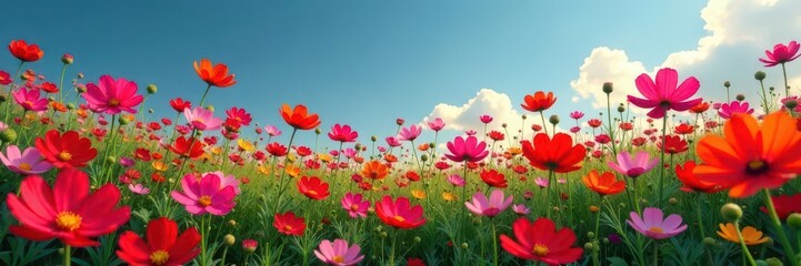 Obraz premium A vibrant cosmos field, showcasing a multitude of flowers in full bloom , sunlight, pattern, texture