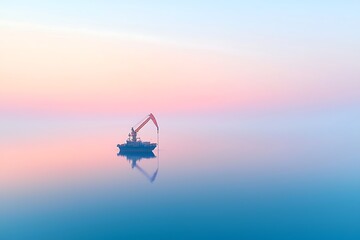 Sunrise Crane Ship for Calm Sea.