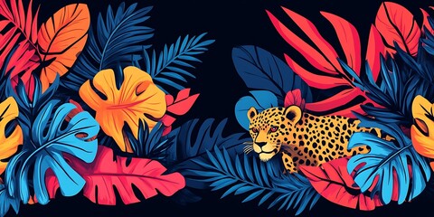 Tropical Leopard Among Vibrant Leaves.