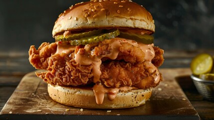 Chicken sandwich with spicy mayo and pickles