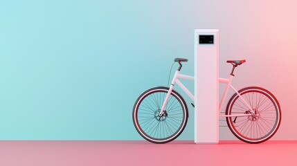 2025 Start and Lifestyle concept. Modern bicycle next to a charging station on a colorful background.